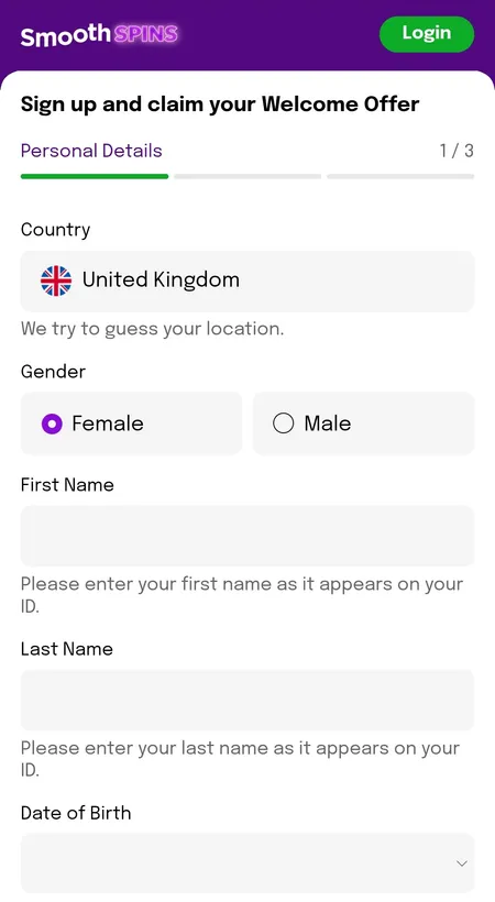 Step 1 - personal details form