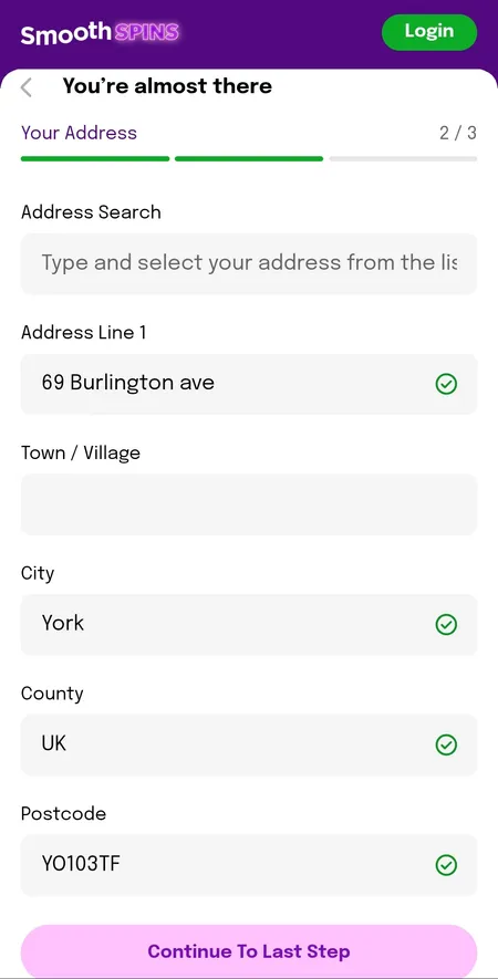 Step 2 - address entry form