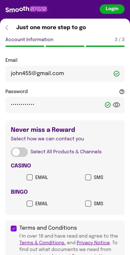 Step 3 - email and marketing preferences