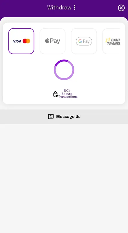 Smooth Spins withdrawal screen showing payout method options
